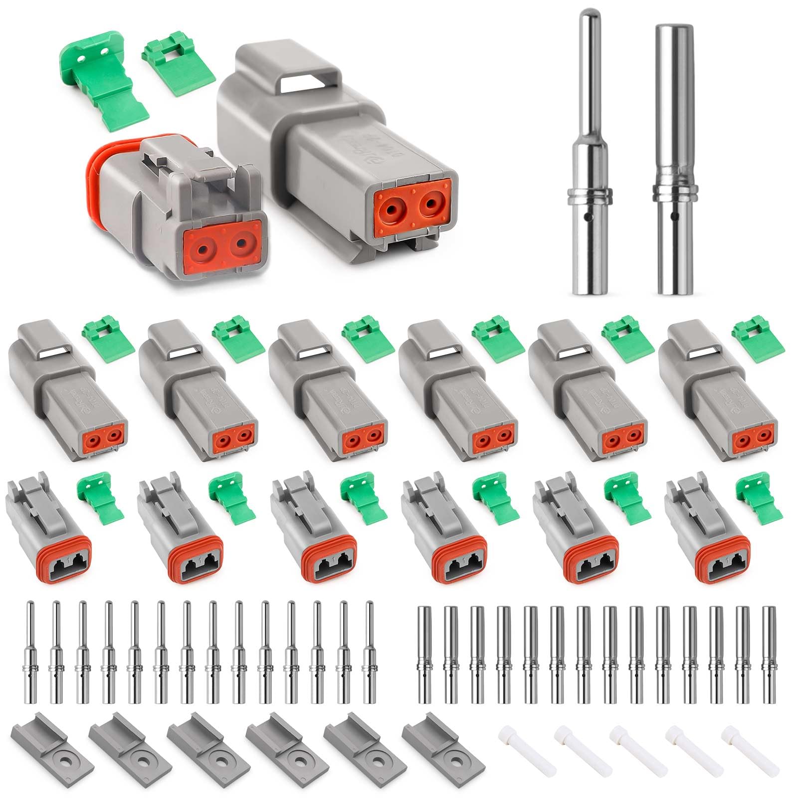 JRready Deutsch Stecker 2 Poling Grau IP68 Wasserdichte DT Stecker Set 6 Sets mit Deutsch Terminal kit Wire Gauge 16-20 AWG für Auto, Motorräder, LKW, Boots von JRready