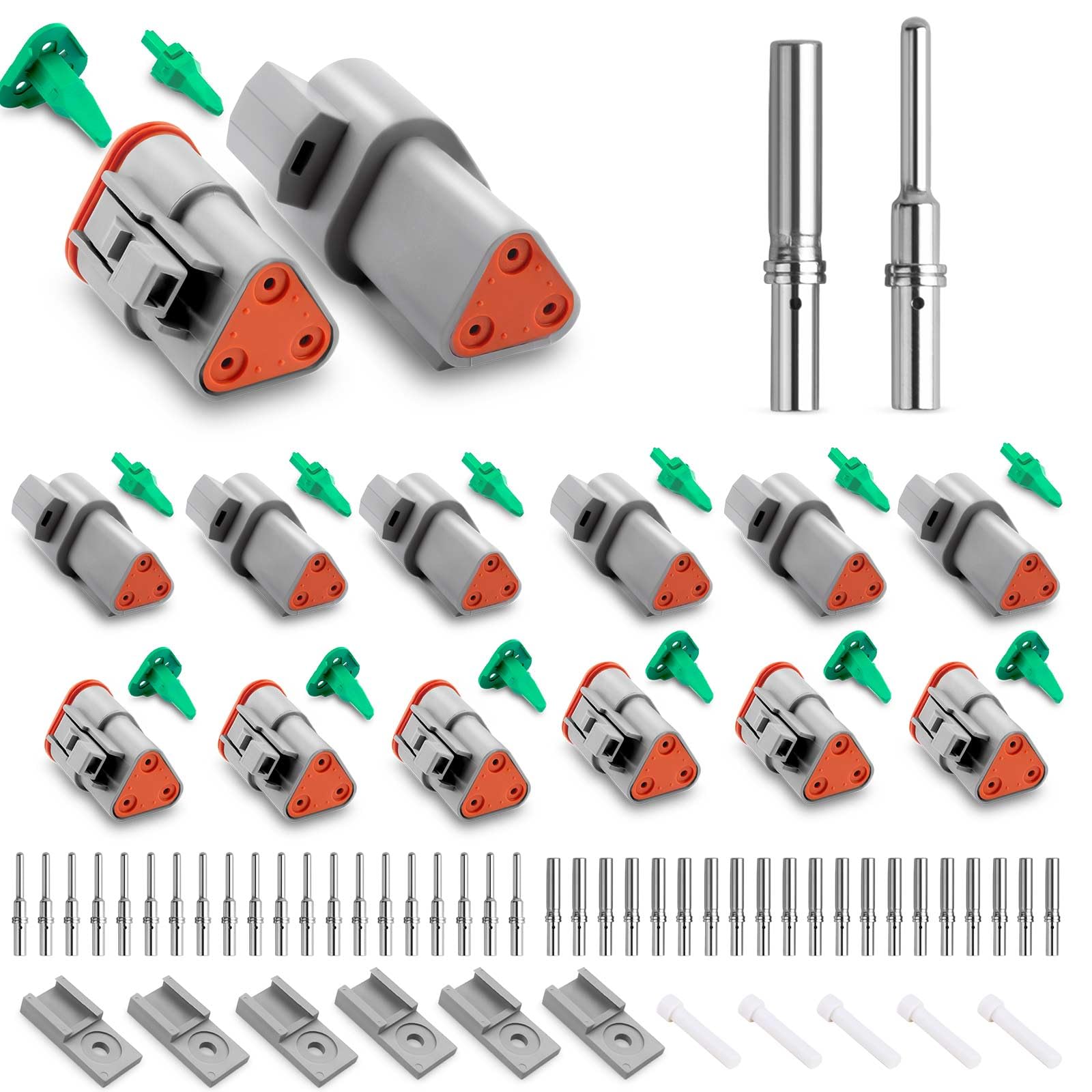 JRready Deutsch Stecker 3 Poling Grau IP68 Wasserdichte DT Stecker Set 6 Sets mit Deutsch Terminal kit Wire Gauge 16-20 AWG für Auto, Motorräder, LKW, Boots von JRready