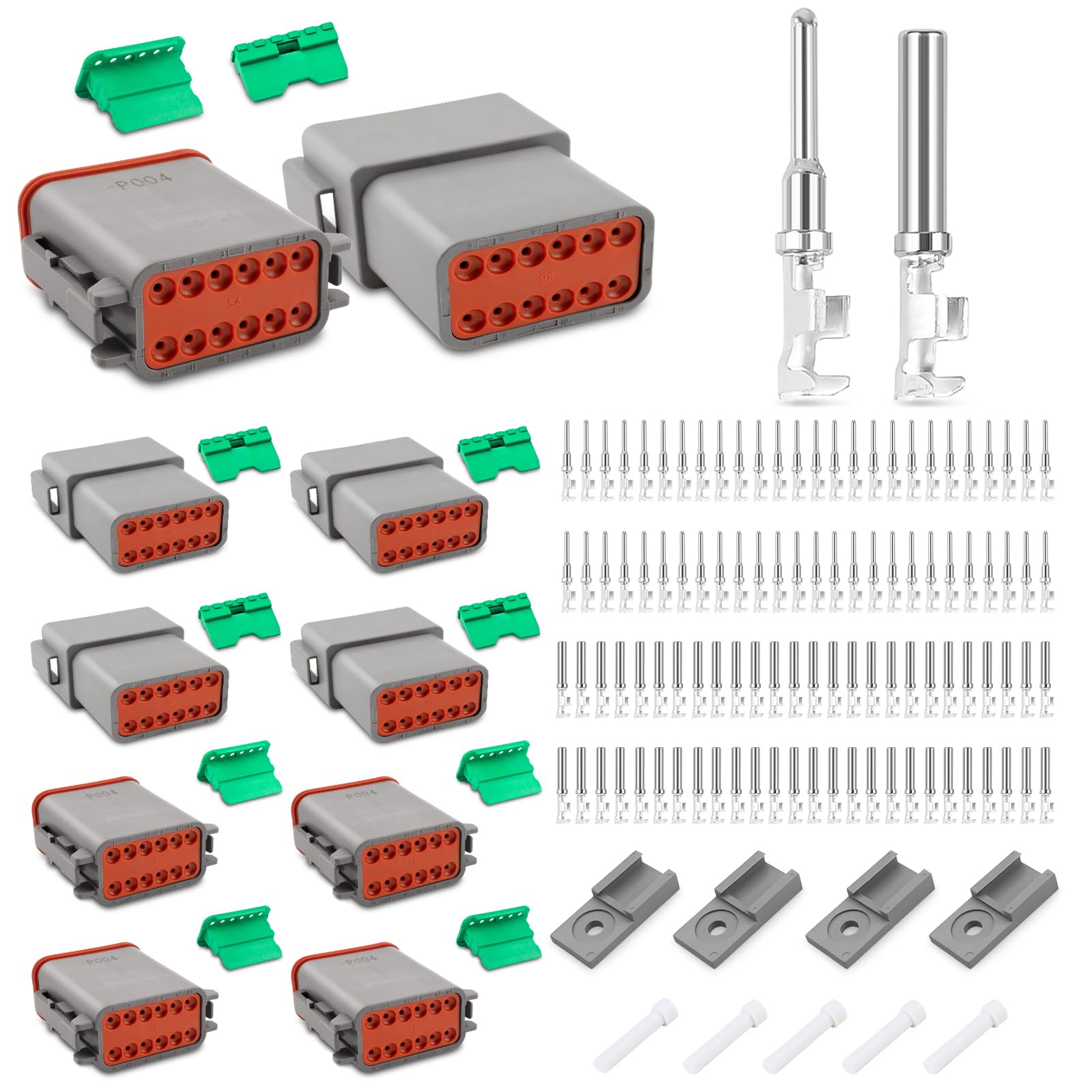 JRready Deutsch Stecker 4 Sätze 12 Polig DT-Stecker-Set Grau IP68 Wasserdicht Versiegelt mit 52PCS Deutsch Terminal kit Wire Gauge 14-18 AWG für Auto, LKW, Motorrad, Kajakboot, Roller von JRready