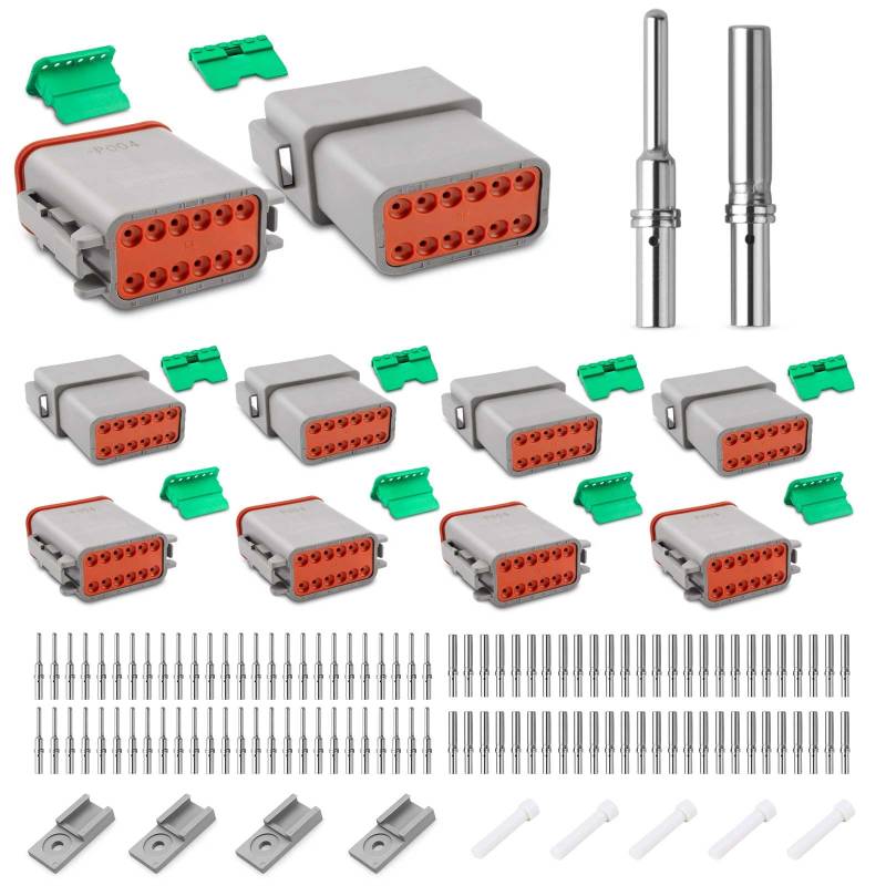 JRready Deutsch Stecker 4 Sätze 12 Polig DT-Stecker-Set Grau IP68 Wasserdicht Versiegelt mit 52pcs Deutsch Terminal kit Wire Gauge 16-20 AWG für Auto, LKW, Motorrad, Kajakboot, Roller von JRready