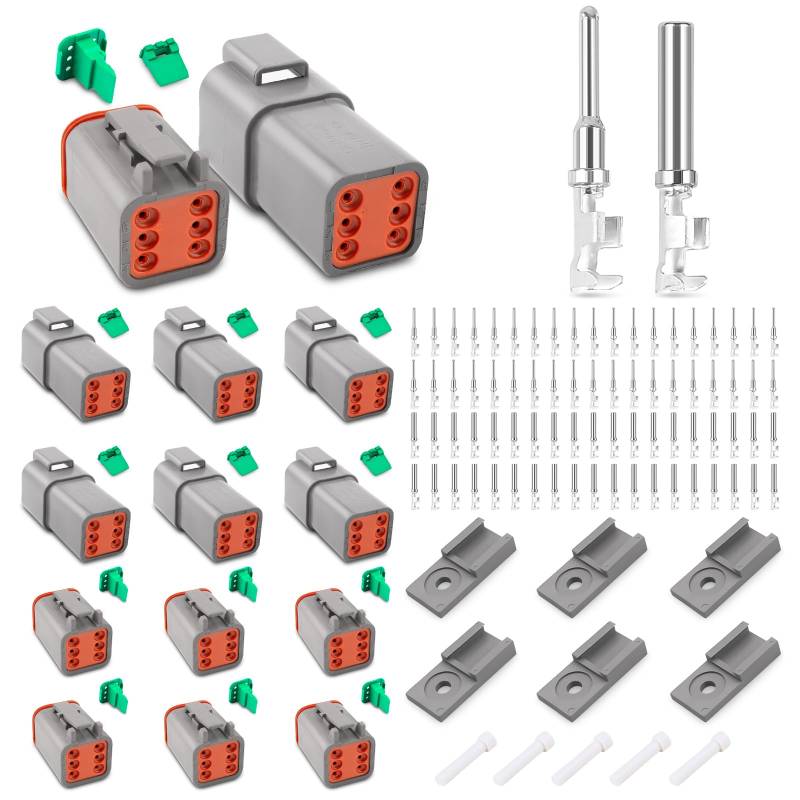 JRready Deutsch Stecker 6 Polig DT-Stecker-Set 6 Sätze IP68 Wasserdichter Elektrischer Steckverbinder mit Wire Gauge 14-18 AWG Deutsch Terminal kit für Auto, Motorräder, LKW, Boots von JRready