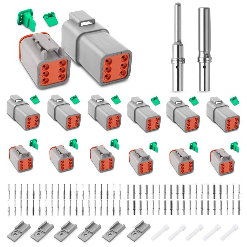 JRready Deutsch Stecker 6 Polig DT-Stecker Set 6 Sätze IP68 Wasserdichter Elektrischer Steckverbinder mit Wire Gauge 16-20 AWG Deutsch Terminal kit für Auto, Motorräder, LKW, Boots von JRready