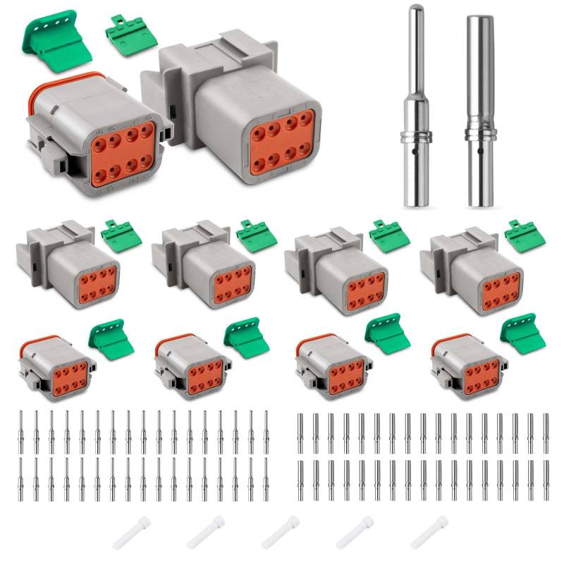 JRready Deutsch Stecker Set 4 Sätze 8 Polig IP68 Wasserdichter DT-Stecker-Set Grau mit Deutsch Terminal kit Wire Gauge 14-20 AWG Size 16 für Auto, Motorräder, LKW, Boots von JRready