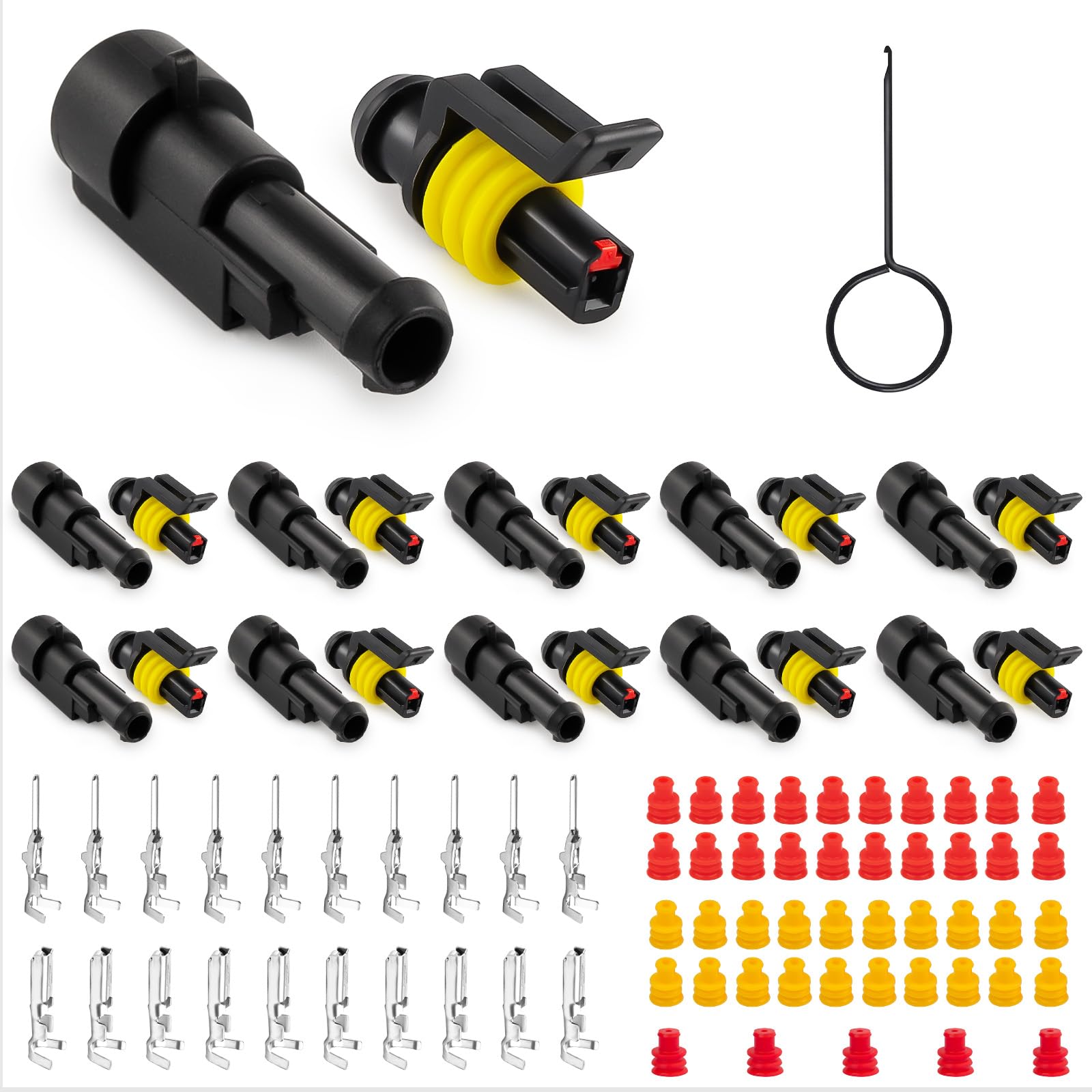 JRready ST6481-01-10 Kfz Stecker Wasserdichter, 10 Sets 1 Polig, Kabel Steckverbinder Wasserdicht Stecker für Auto LKW Anhänger Motorrad Marine Boot Verkabelung, 18-16AWG von JRready