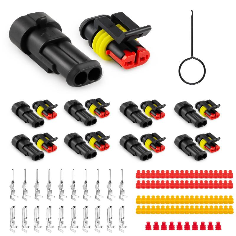 JRready ST6481-02-08 Wasserdichter Kfz Steckverbindersatz, 2 polig Stecker und Buchse, Kabel Steckverbinder Stecker für Auto LKW Anhänger Motorrad Marine Boot Verkabelung, 18-16AWG, 8 Sets von JRready