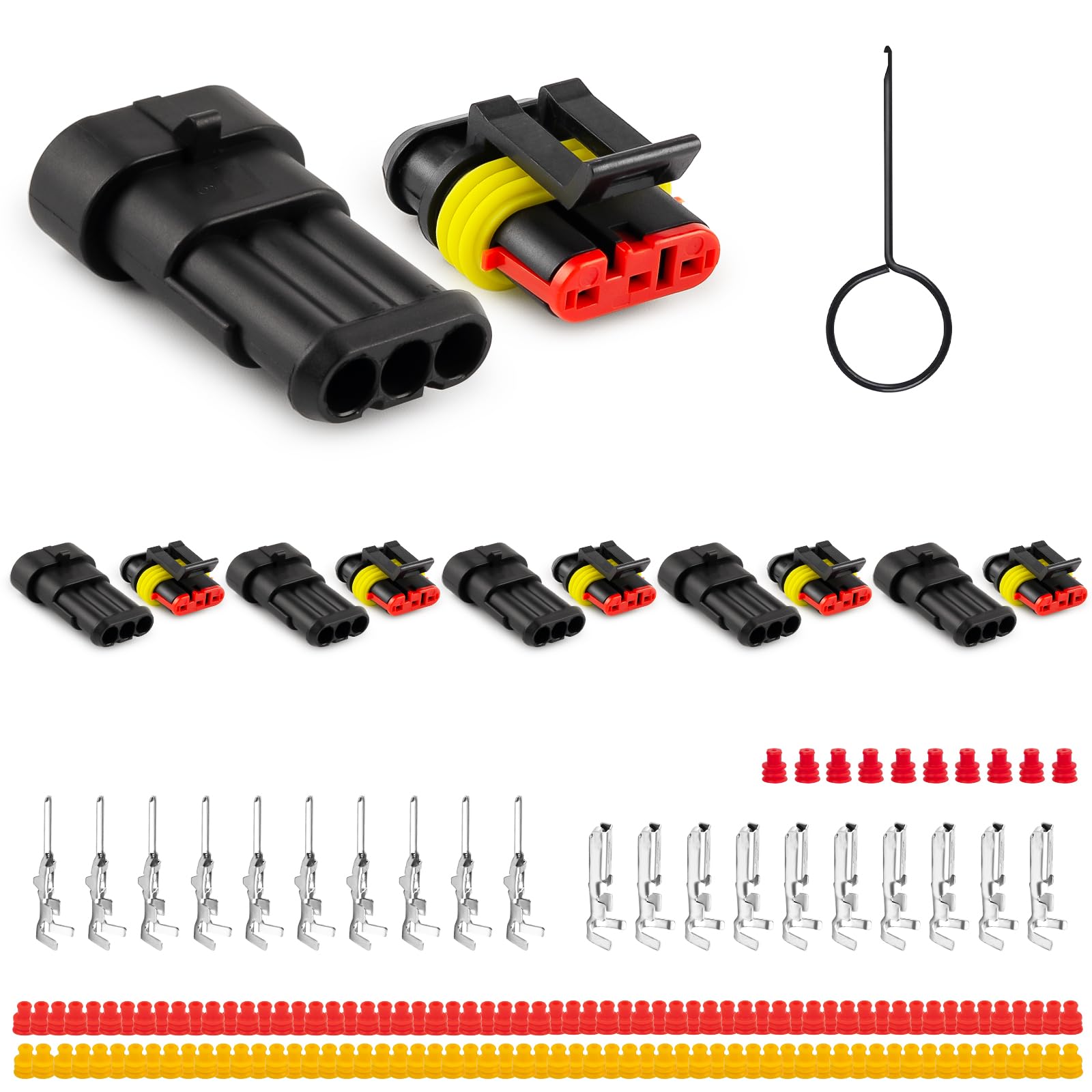 JRready ST6481-03-05 Wasserdichter Kfz Steckverbindersatz, 3 polig Stecker und Buchse, Kabel Steckverbinder Stecker für Auto LKW Anhänger Motorrad Marine Boot Verkabelung, 18-16AWG, 5 Sets von JRready