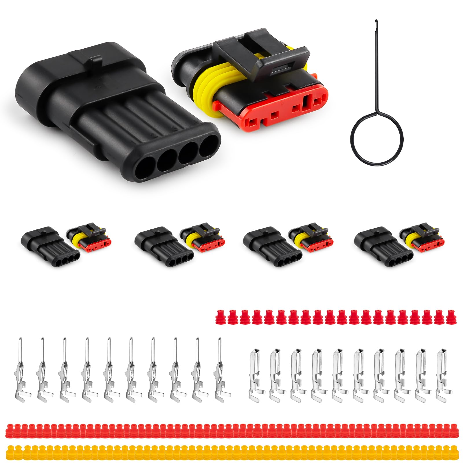 JRready ST6481-04-04 Kfz Stecker, 4 Sets Steckverbinder 4 Polig, IP67 Wasserdicht Schnellverbinder Elektrische Stecker Kit für KFZ LKW Motorrad, 18-16AWG von JRready