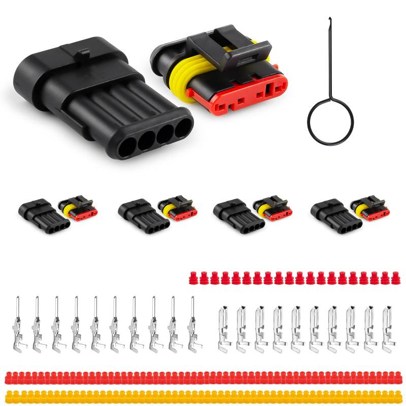 JRready ST6481-04-04 Wasserdichter Kfz Steckverbindersatz, 4 polig Stecker und Buchse, Kabel Steckverbinder Stecker für Auto LKW Anhänger Motorrad Marine Boot Verkabelung, 18-16AWG, 4 Sets von JRready