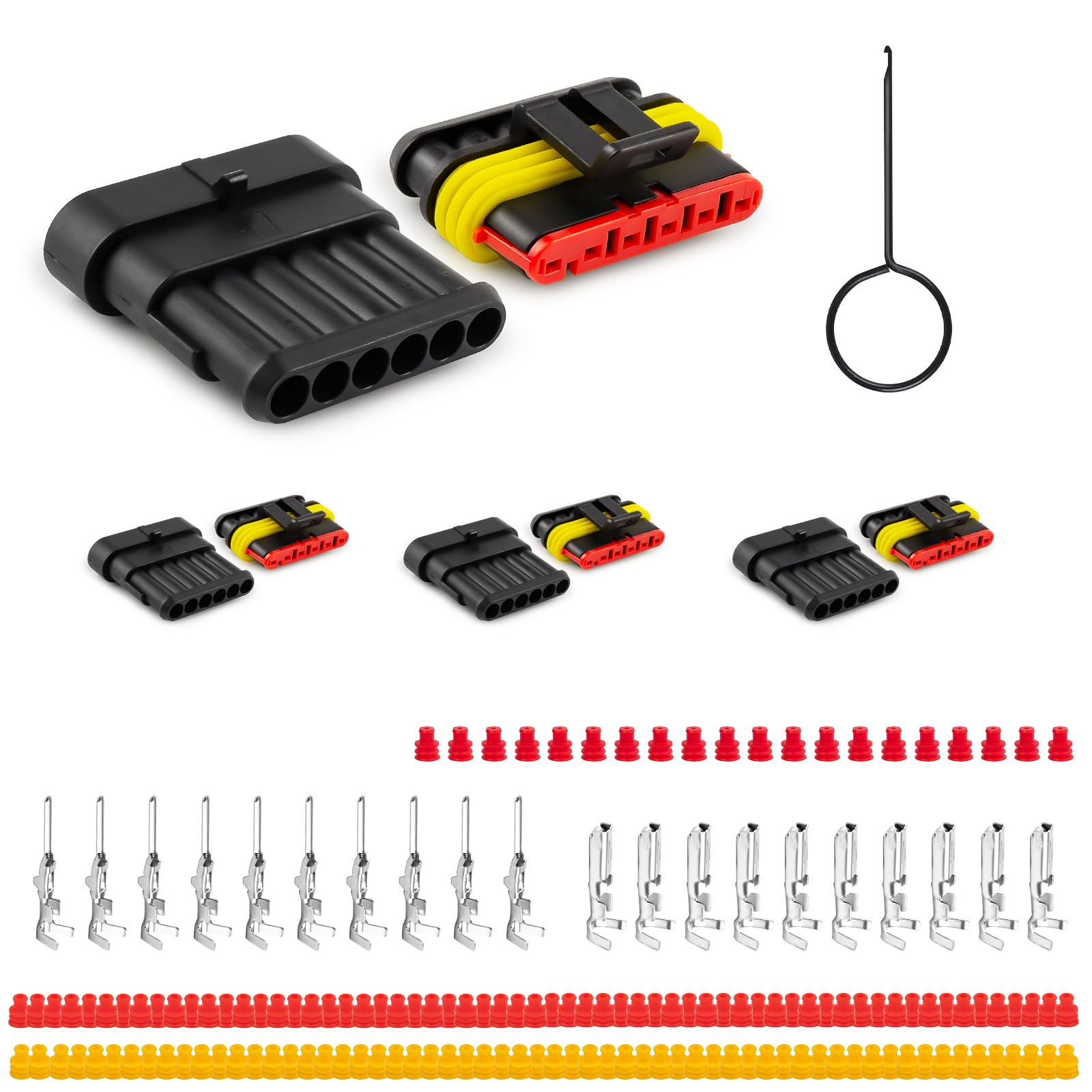 JRready ST6481-06-03 Wasserdichter Kfz Steckverbindersatz, 6 Polig Stecker und Buchse, Kabel Steckverbinder Stecker für Auto LKW Anhänger Motorrad Marine Boot Verkabelung, 18-16AWG, 3 Sets von JRready