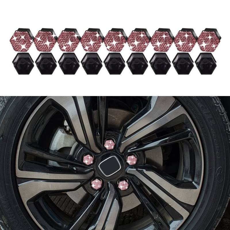 JSCARLIFE 20 Stück Radmutterabdeckungen, Universal-Radmutterabdeckung, Schraubenkappen, Reifenmutterabdeckungen mit Entfernungswerkzeug-Set für Autos (Rosa, 17 mm) von JSCARLIFE