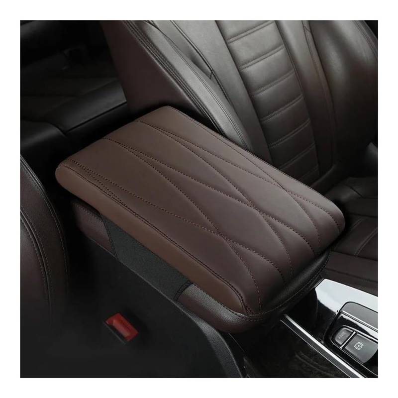 Auto-Mittelkonsolenarmlehne Leder Memory Foam Auto Armlehnenmatte Booster Konsole Universal Mittelkissen Streifen Raute Sticken Armlehne Sitzbox Ablagefach Mittelkonsole(A) von JSFRBMA