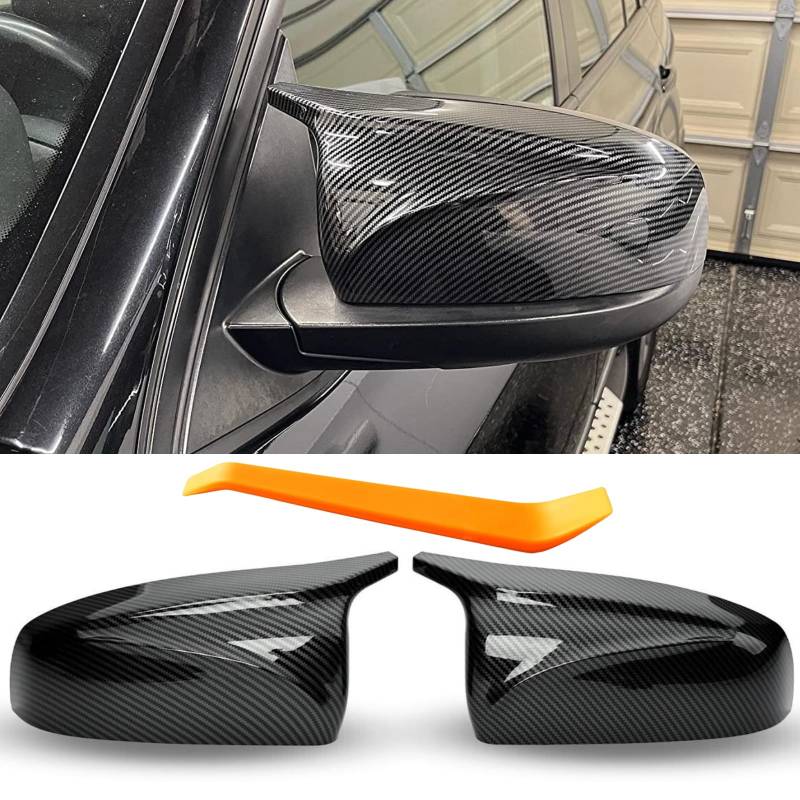 Auto Zubehör Aussen Sport Spiegelkappen Passt auf 2007-2014 BMW X5 E70 X6 E71 E72 Tuning Teile Car Accessoires - Optik Kohlefilm Schwarz, M Look von JSQAUTOR