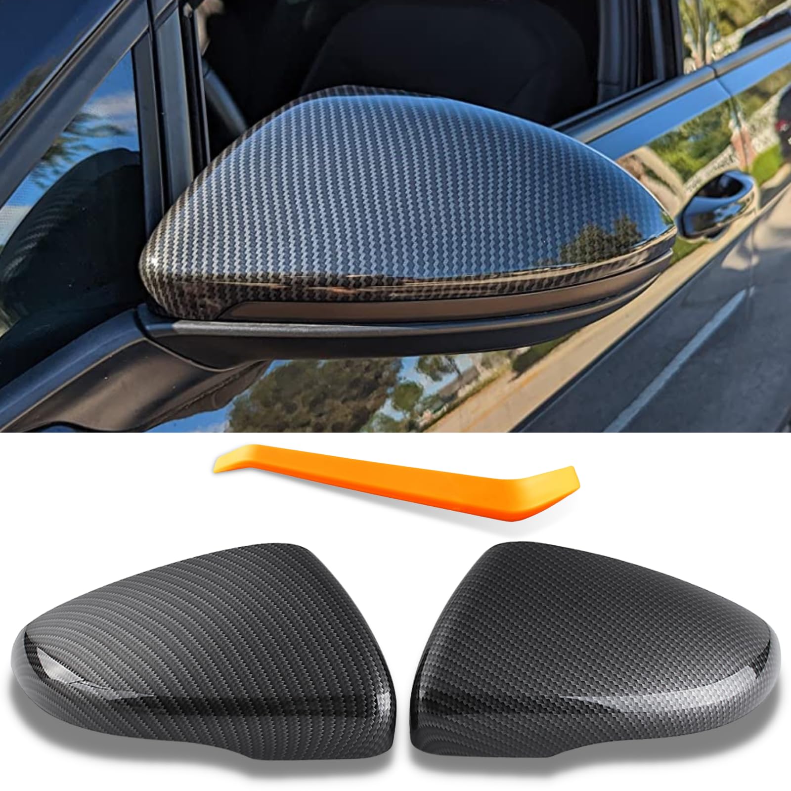 Autozubehör Spiegel Spiegelkappen Original Passend für 2013-2017 VW Golf 7 VII MK7& 7.5 Variant GTI/GTD/R Schrägheck/Touring Tuning Zubehör Aussen Accessoire - Carbon, 1 Paar von JSQAUTOR