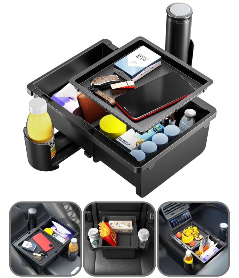 JSQAUTOR Aufbewahrungsbox Auto Car Organizer Multifunktionale Aufbewahrung Box Mit Getränkehalter/Flaschenhalter für Autositze Armlehne Mittelkonsole Pkw Ikw Kfz Wohnmobil Sofa von JSQAUTOR