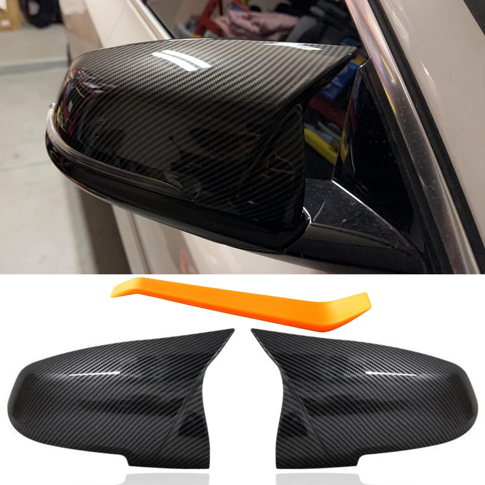 M Look Sport Spiegelkappen für 2014-2021 BMW X1 F48 Tuning Optik, BMW 2er MPV F46 218i F45 220i Zubehör Auto Außen Car Accessories - Spiegelkappe Links und Rechts, Carbon Schwarz von JSQAUTOR