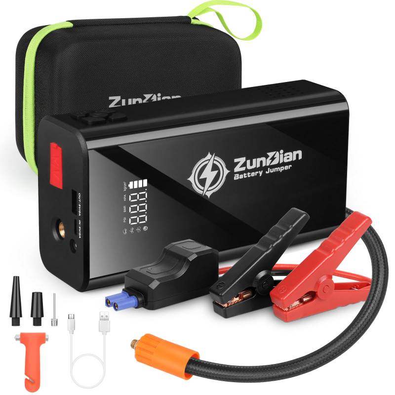 3000A Starthilfe Powerbank mit 150PSI Kompressor, 4-in-1 Auto Starthilfe Powerbank, 12V Jump Starter für 8.0L Benzin und 6.0L Dieselmotor, LED Taschenlampe,QC 3.0 von Jsyvv