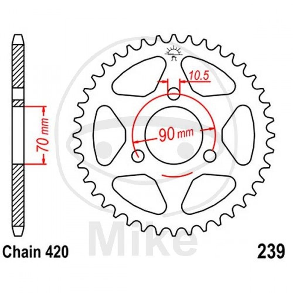 Krone 44 Zähne Schritt 420 schwarz Durchm.INT. 070 – Kreis Loch 090 von JT Sprockets