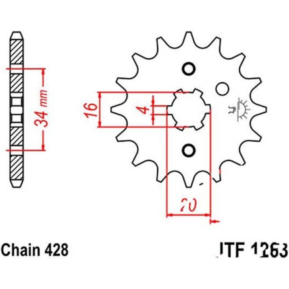 Jt jtf1263.12 zahnrad ritzel 12z teilung 428 f126312 von JT