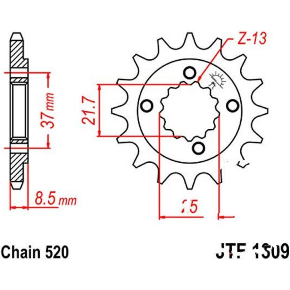 Jt jtf1309.16 zahnrad ritzel 16z teilung 520 f130916 von JT