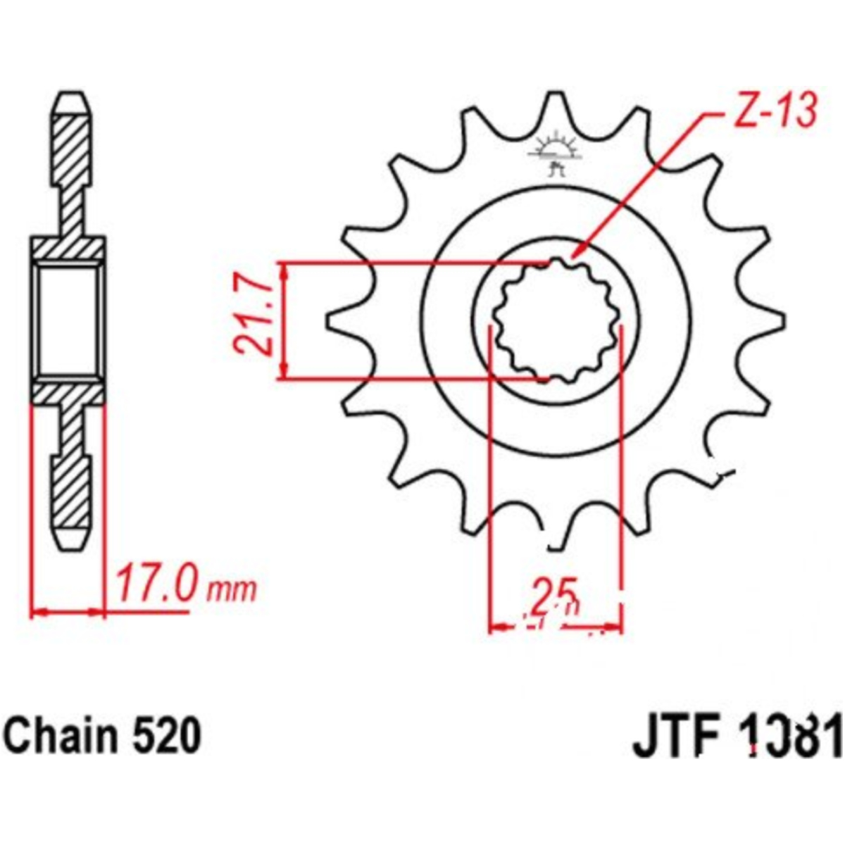 Jt jtf1381.15 zahnrad ritzel 15z teilung 520 f138115 von JT