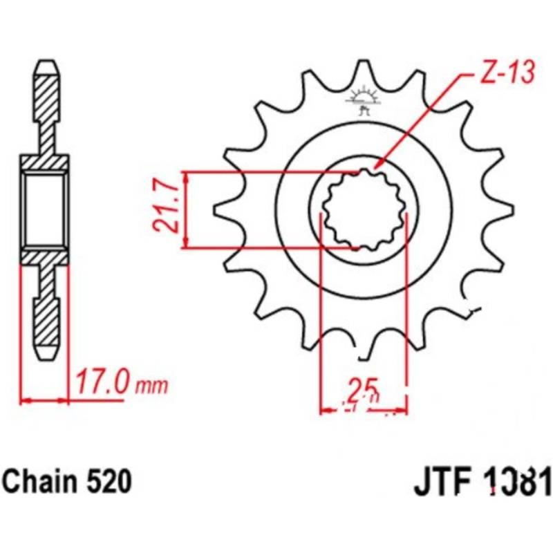 Jt jtf1381.15 zahnrad ritzel 15z teilung 520 f138115 von JT