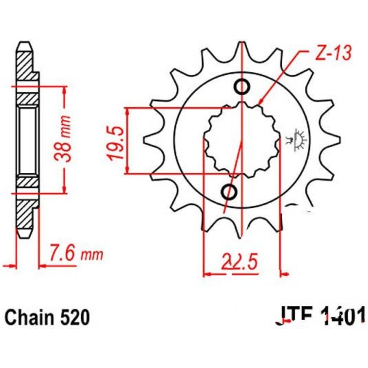 Jt jtf1401.13 zahnrad ritzel 13z teilung 520 f140113 von JT