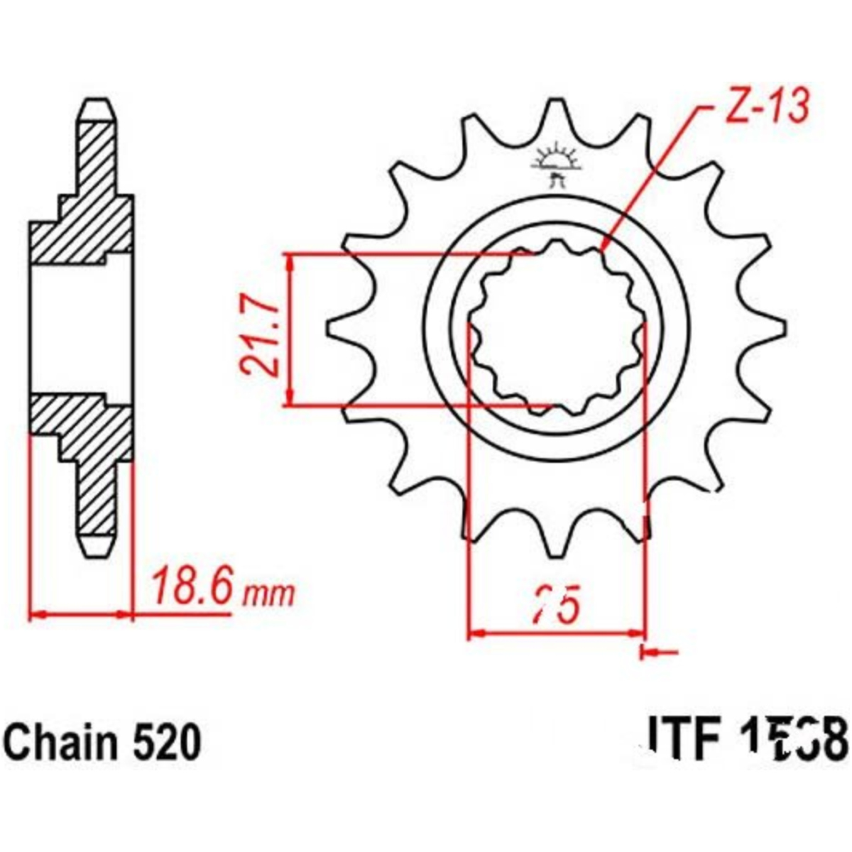 Jt jtf1538.15 zahnrad ritzel 15z teilung 520 f153815 von JT