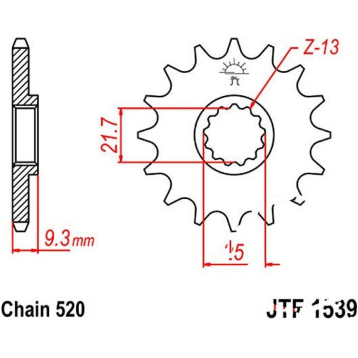 Jt jtf1539.15 zahnrad ritzel 15z teilung 520 von JT