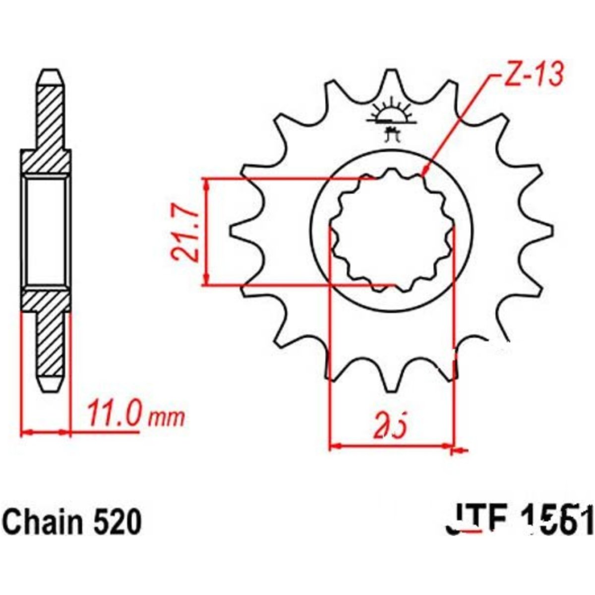 Jt jtf1581.13 zahnrad ritzel 13z teilung 520 f158113 von JT