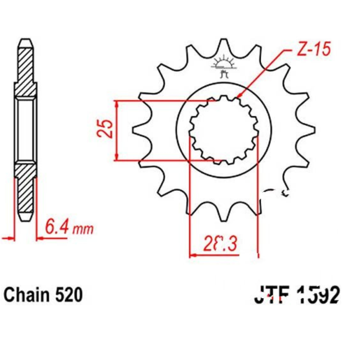 Jt jtf1592.14 zahnrad ritzel 14z teilung 520 f159214 von JT