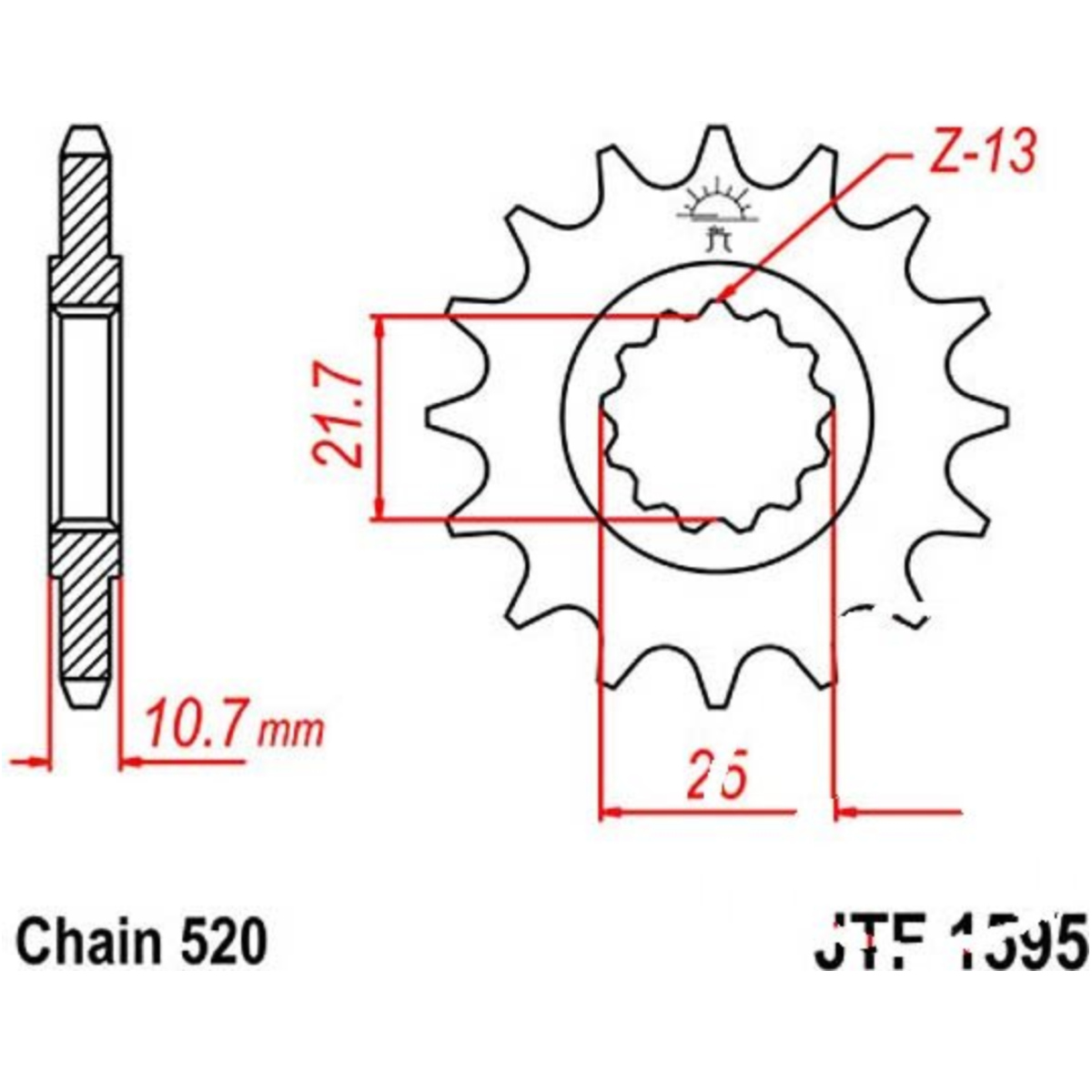 Jt jtf1595.16 zahnrad ritzel 16z teilung 520 von JT