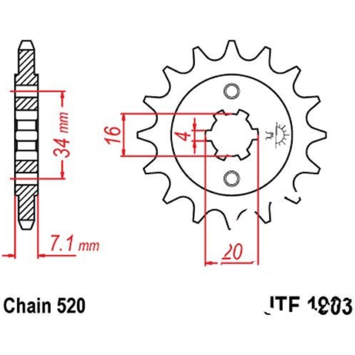 Jt jtf1903.12 zahnrad ritzel 12z teilung 520 f190312 von JT