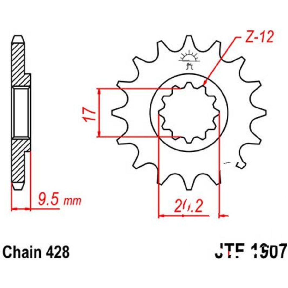 Jt jtf1907.14 zahnrad ritzel 14z teilung 428 f190714 von JT