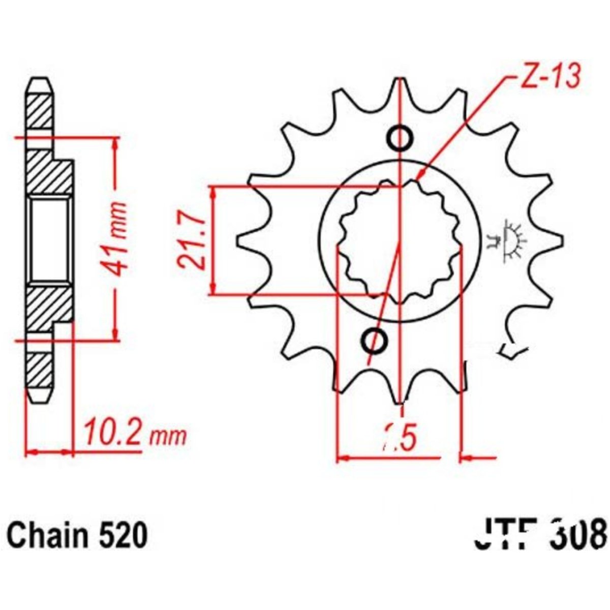 Jt jtf308.14 zahnrad ritzel 14z teilung 520 f30814 von JT