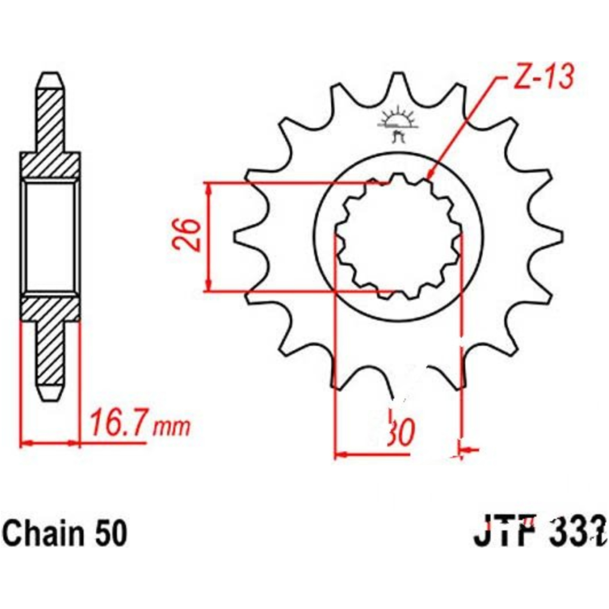 Jt jtf333.16 zahnrad ritzel 16z teilung 530 f33316 von JT