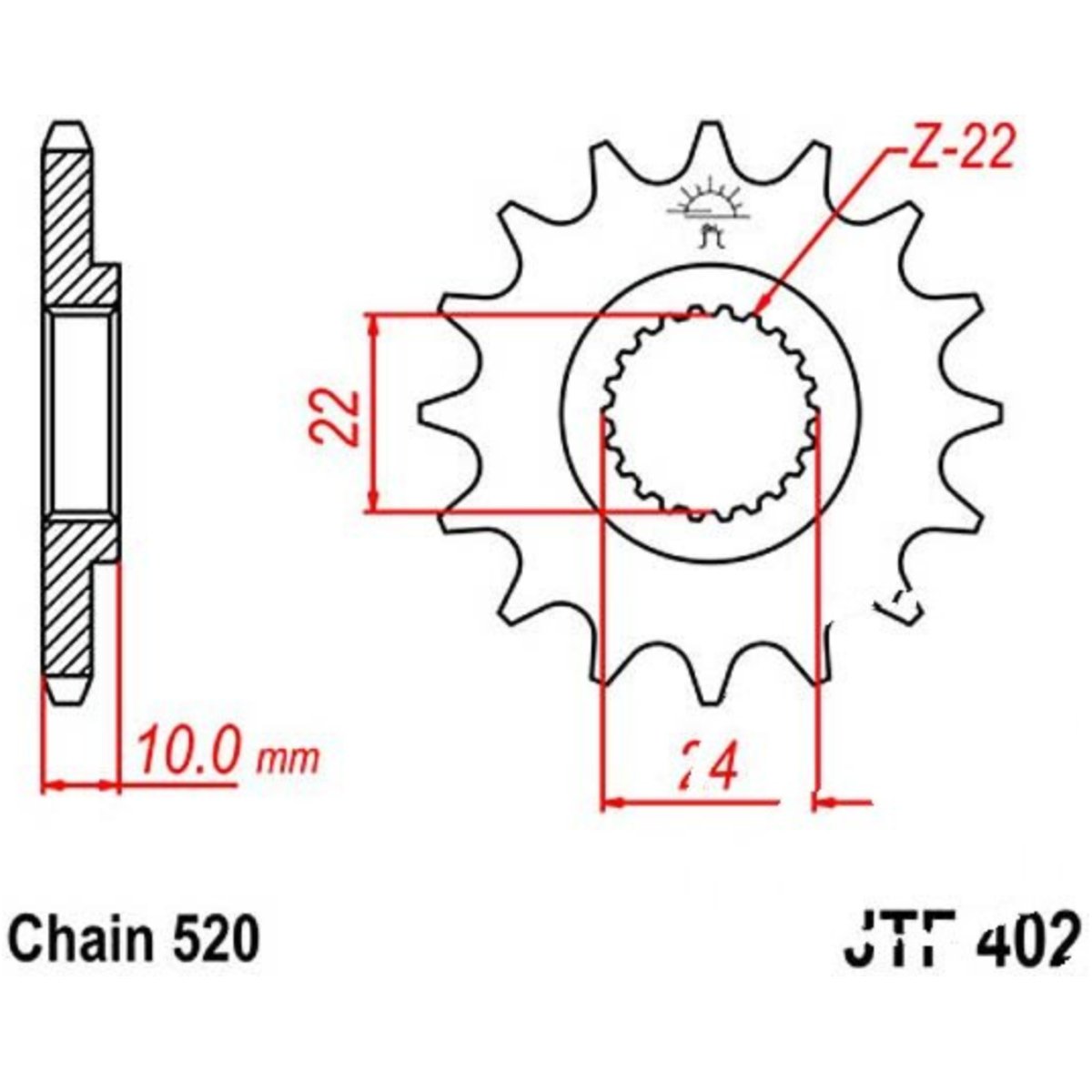 Jt jtf402.14 zahnrad ritzel 14z teilung 520 f40214 von JT