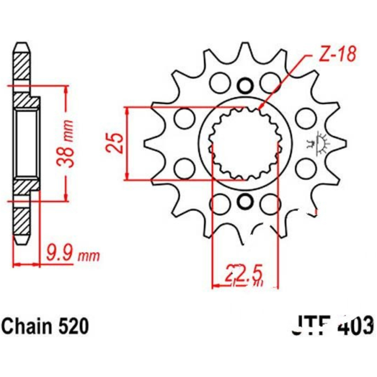 Jt jtf403.15 zahnrad racing-ritzel 15z teilung 520 f40315 von JT