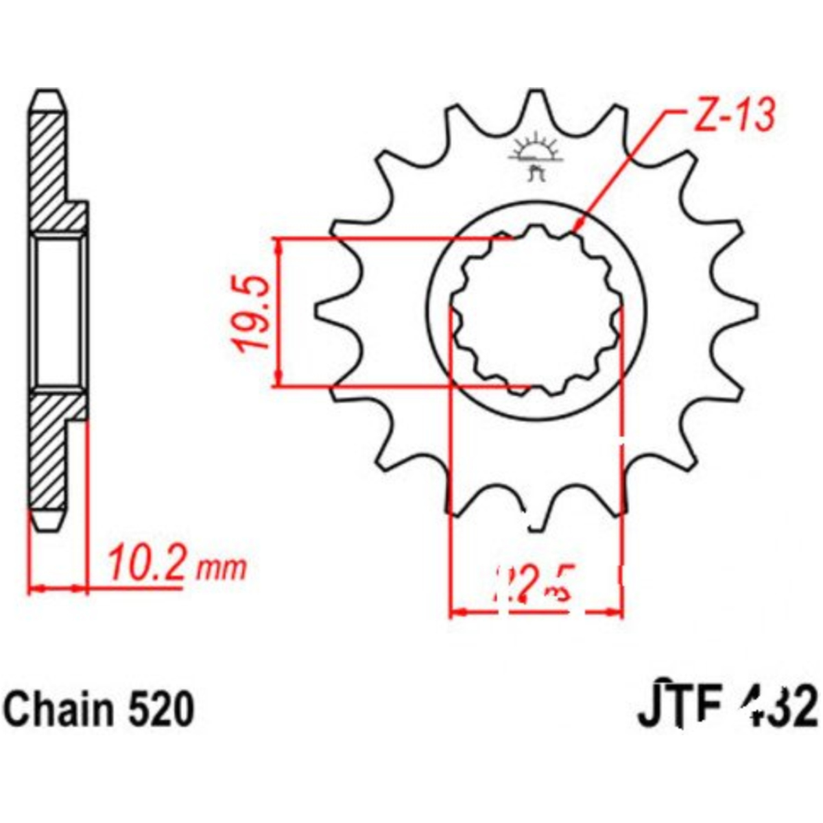 Jt jtf432.12 zahnrad ritzel 12z teilung 520 f43212 von JT