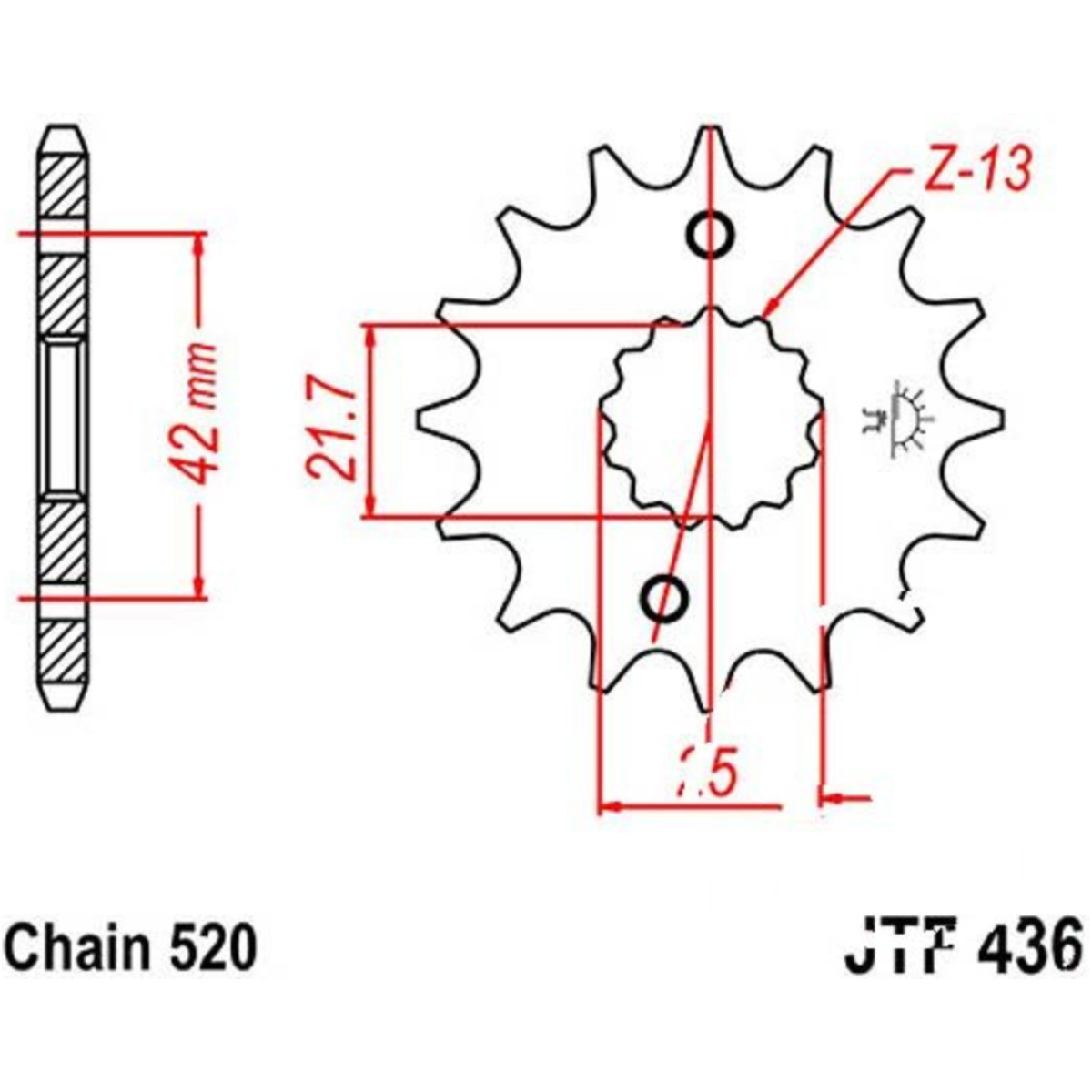 Jt jtf436.14 zahnrad ritzel 14z teilung 520 f43614 von JT