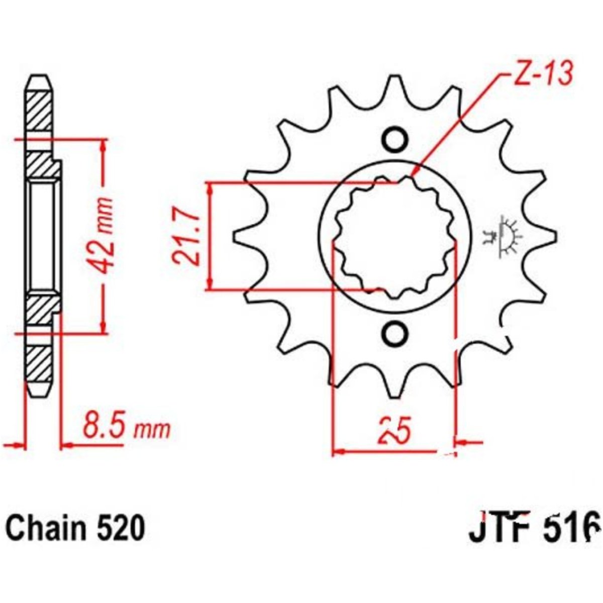 Jt jtf516.13 zahnrad ritzel 13z teilung 520 f51613 von JT