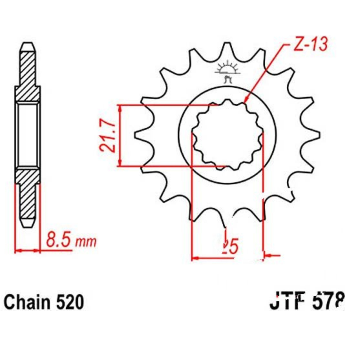 Jt jtf578.16 zahnrad ritzel 16z teilung 520 f57816 von JT