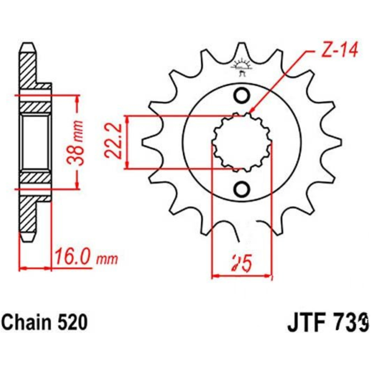 Jt jtf736.14 zahnrad ritzel 14z teilung 520 f73614 von JT