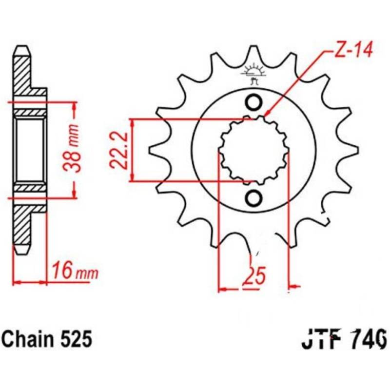 Jt jtf740.14 zahnrad ritzel 14z teilung 525 f74014 von JT