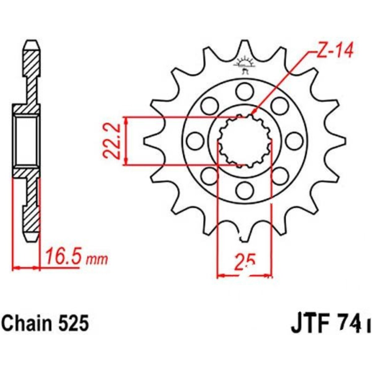 Jt jtf741.14 zahnrad racing-ritzel 14z teilung 525 von JT