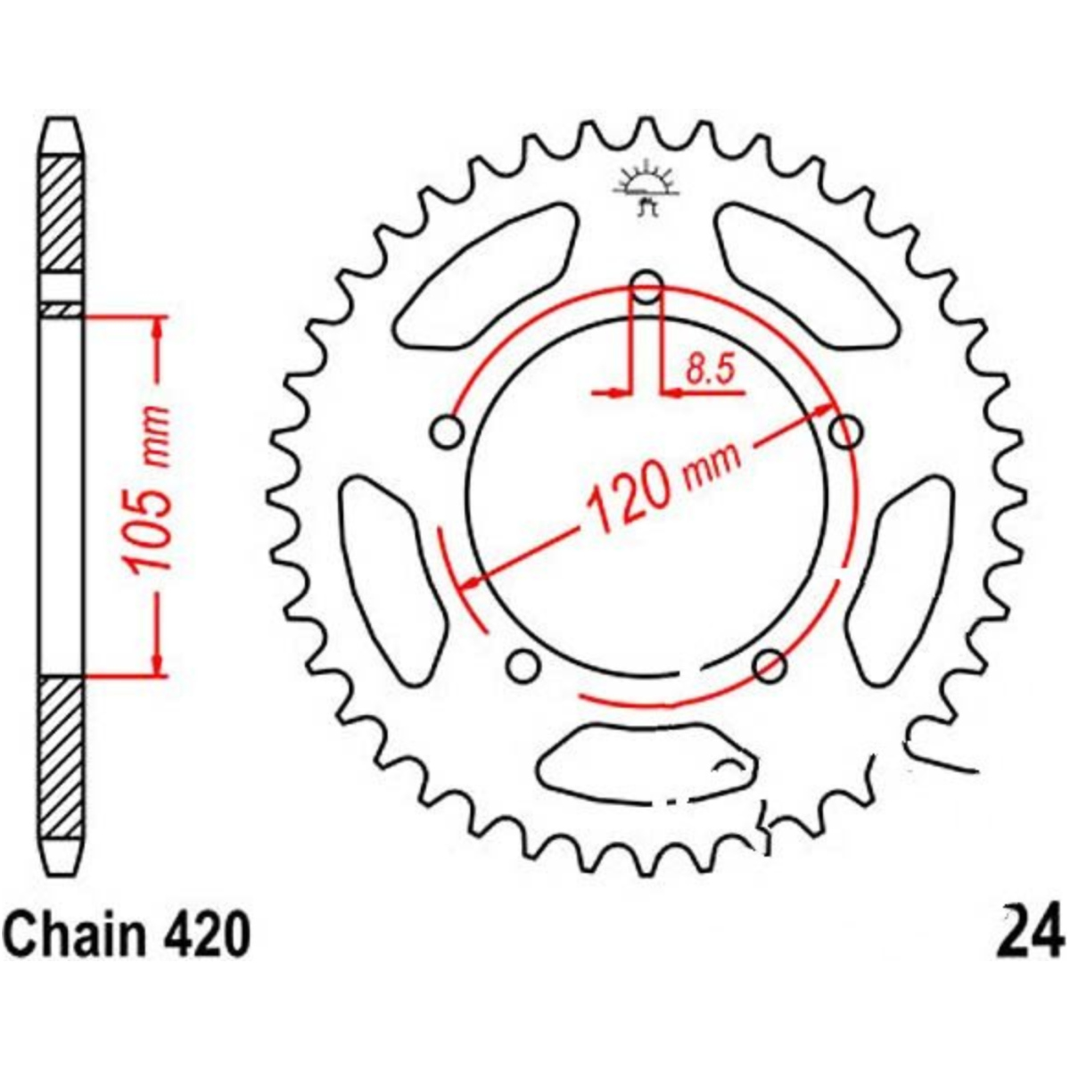 Jt jtr24.51 kettenblatt kettenrad 51z teilung 420 von JT