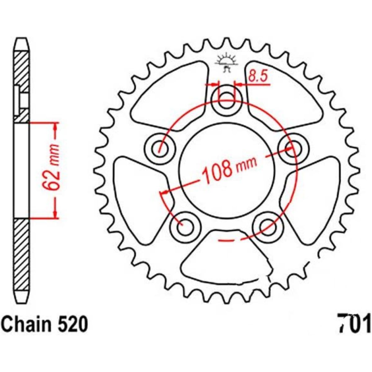 Jt jtr701.43 kettenblatt kettenrad 43z teilung 520 r70143 von JT