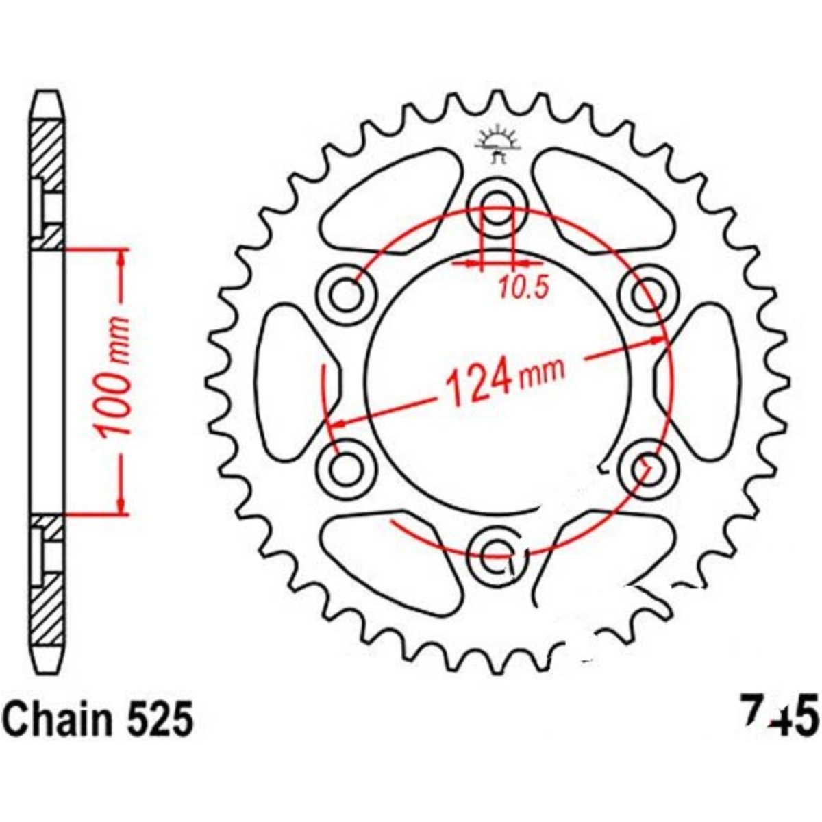 Jt jtr745.43 kettenblatt kettenrad 43z teilung 525 r74543 von JT