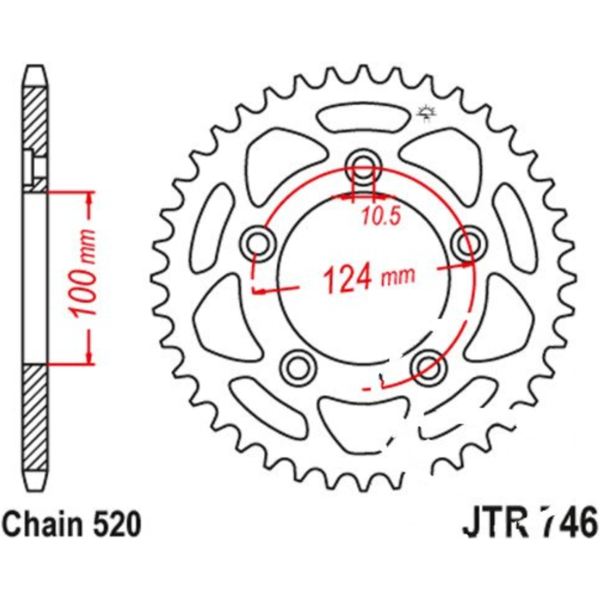 Jt jtr746.46 kettenblatt kettenrad 46z teilung 520 r74646 von JT