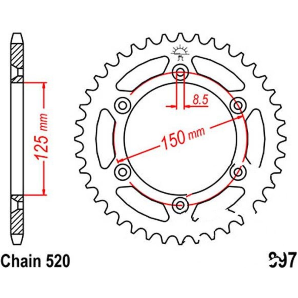 Jt jtr897.44 kettenblatt kettenrad 44z teilung 520 r89744 von JT