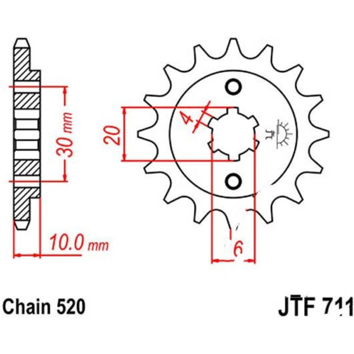 Zahnrad ritzel 12z teilung 520 jtf71112 von JT